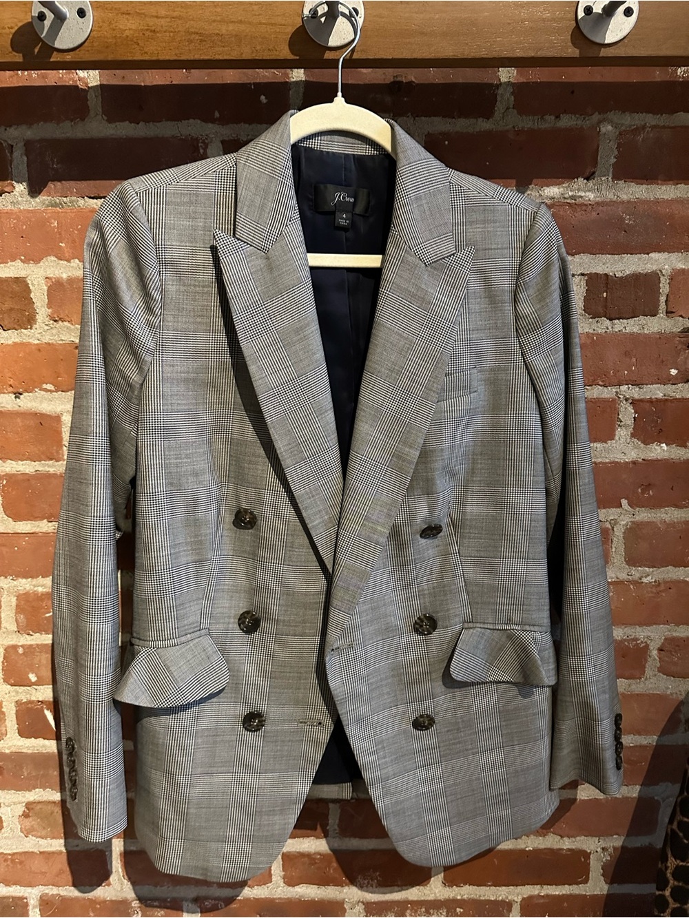 JCREW Double-Breasted Glen Plaid Blazer - Gray